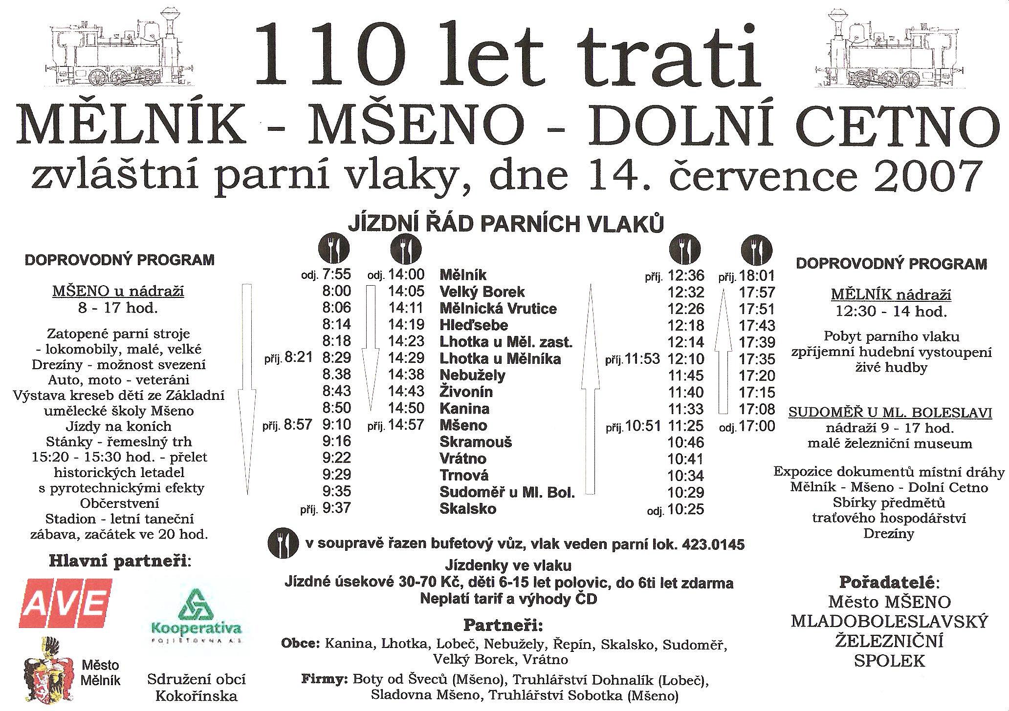 Plakát 110 let trati Mělník - Dolní Cetno